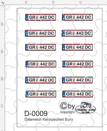 D-0009 Kennzeichen Österreich - Euro Nummernschild 12 Stück - 1:87 Decal