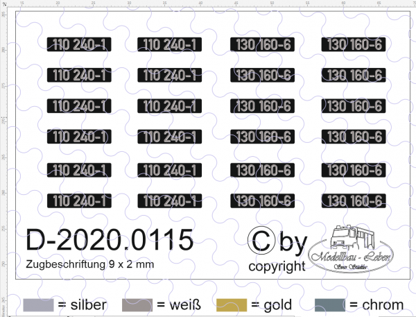 D-2020.0115 Decalsatz 1:87 Lokbeschriftung Loknummern Wunschdecal 24 Stück (9x2mm)