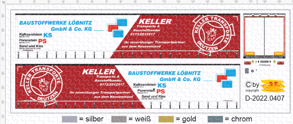 D-2022.0407 - Decalsatz Keller Transporte - Baustoffewerke Löbnitz 1:87
