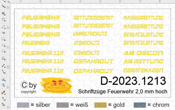 D-2023.1213 Decalsatz Feuerwehr Schriftzüge 1:87