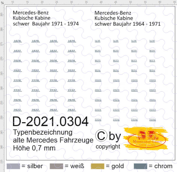 D-2021.0304 - Decalsatz Typenbezeichnung alte Mercedes Benz Fahrzeuge 1:87