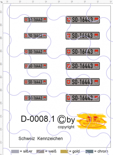 D-0008.1 Kennzeichen Schweiz-Nummernschild 12 Stück - 1:87 Decal