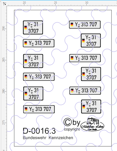 D-0016.3 Bundeswehr Wunschkennzeichen Nummernschild 12 Stück - 1:87 Decal