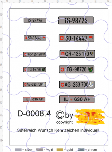 D-0008.4 Wunsch Kennzeichen Schweiz-Nummernschild 12 Stück - 1:87