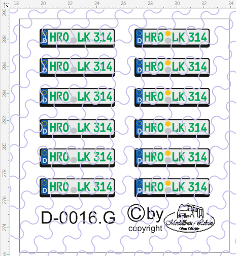 D-0016.G.P auf Poly gedruckte Wunschkennzeichen Euro-Nummernschild grün 12 Stück - 1:87