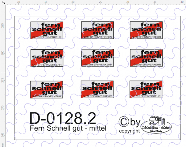 D-0128.2 Fern Schnell Gut Schild mittel - Decalsatz 9 Stück 1:87