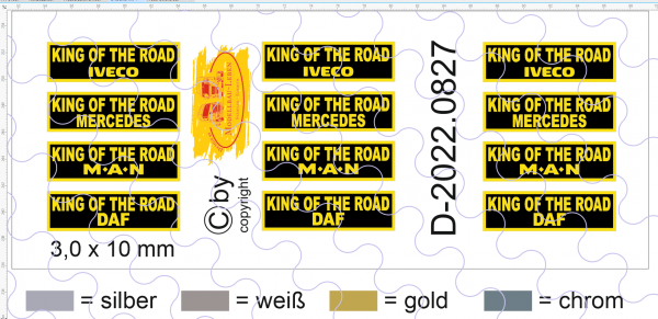 D-2022.0827 King of the Road Schilder mit Typenbezeichnung versch. Maße - 1 Satz 1:87