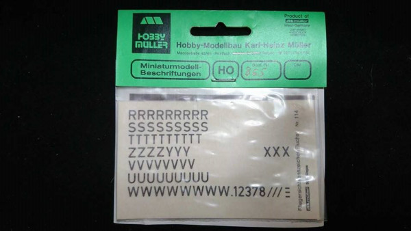 Hobby Müller Miniaturbeschriftung Buchstaben R - Z 5,5 mm schwarz / weiß
