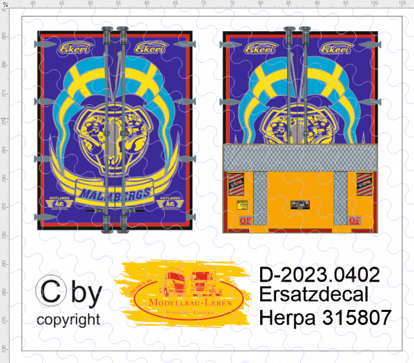 D-2023.0402 Ersatzdecals Malmbergs für Herpa 315807 - 2 Stück 1:87 Heck Decals