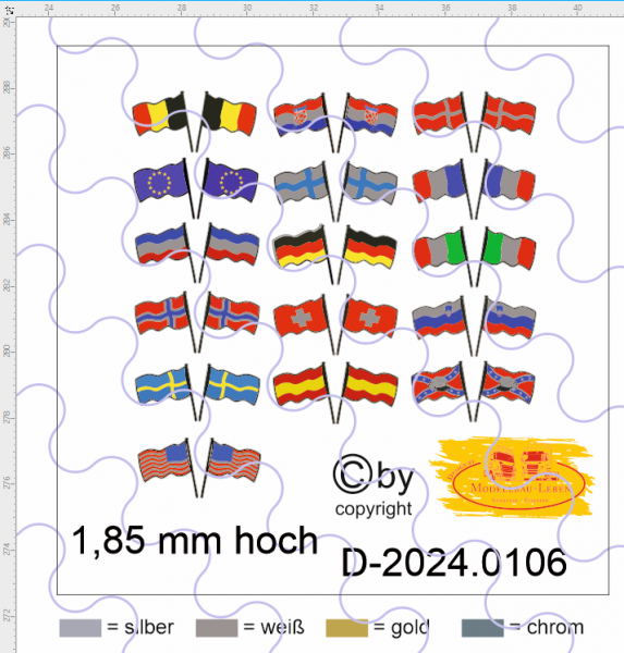 D-2024.0106 Decalsatz Gekreuzte Länderflaggen für Windabweiser oder Sonnenblenden 1:87