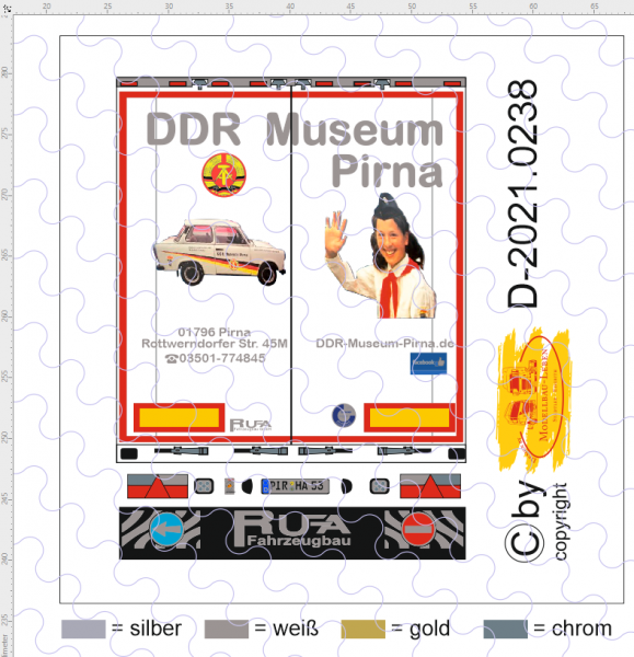 D-2021.0238 - Decalsatz Trailerheck DDR Museum Pirna 1:87 - 1 Stück