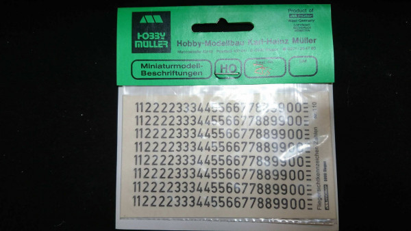 Hobby Müller Miniaturbeschriftung Zahlen 1 - 0 / 5,5 mm schwarz