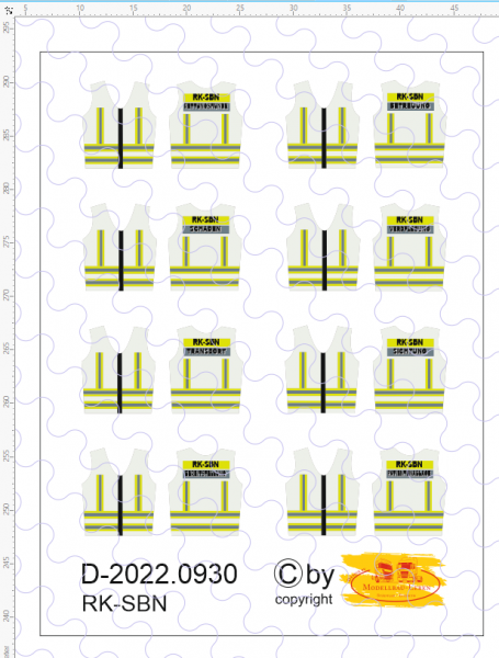 D-2022.0930 Einsatzwesten RK-SBN Decalsatz 8 verschiedene Einsatzbereiche 1:87
