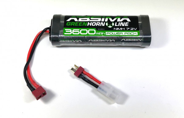 Absima 4100011 Greenhorn NiMH Stick Pack 7.2V 3600 (T-Plug + Tamiya Adapter)