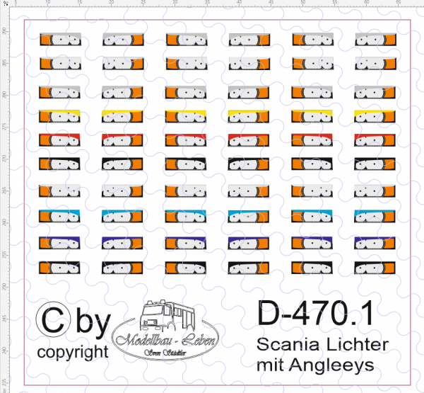 D-0470.1 - Decalsatz Scania R Frontlichter mit Angeleys 30 Paar 1:87