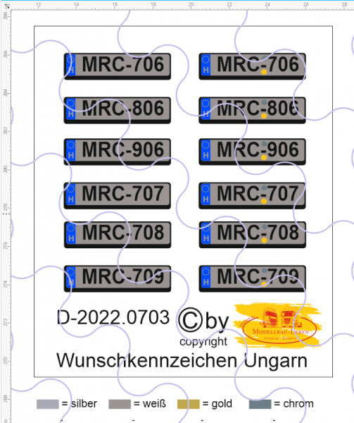 D-2022.0703 Frei wählbare Wunsch Kennzeichen Ungarn 12 verschiedene 1:87 Decal