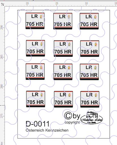 D-0011 Kennzeichen Österreich - Nummernschild 12 Stück - 1:87 Decal